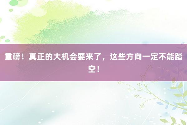 重磅！真正的大机会要来了，这些方向一定不能踏空！