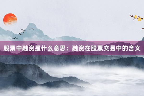 股票中融资是什么意思：融资在股票交易中的含义