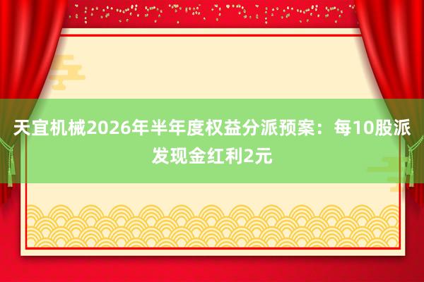 天宜机械2026年半年度权益分派预案：每10股派发现金红利2元
